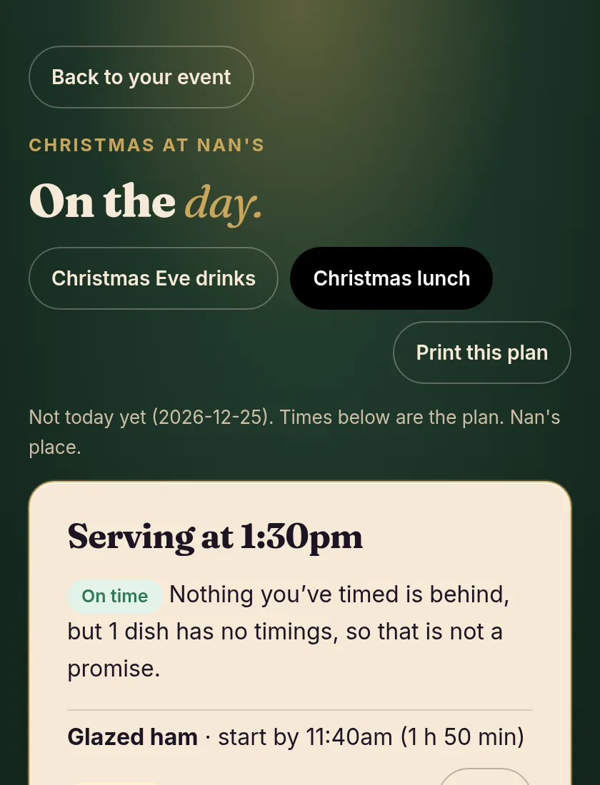 On the day on the host page