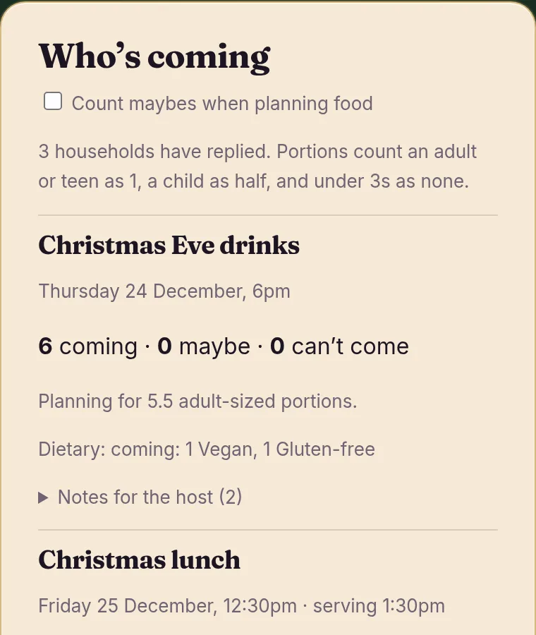 Households & gatherings on the host page