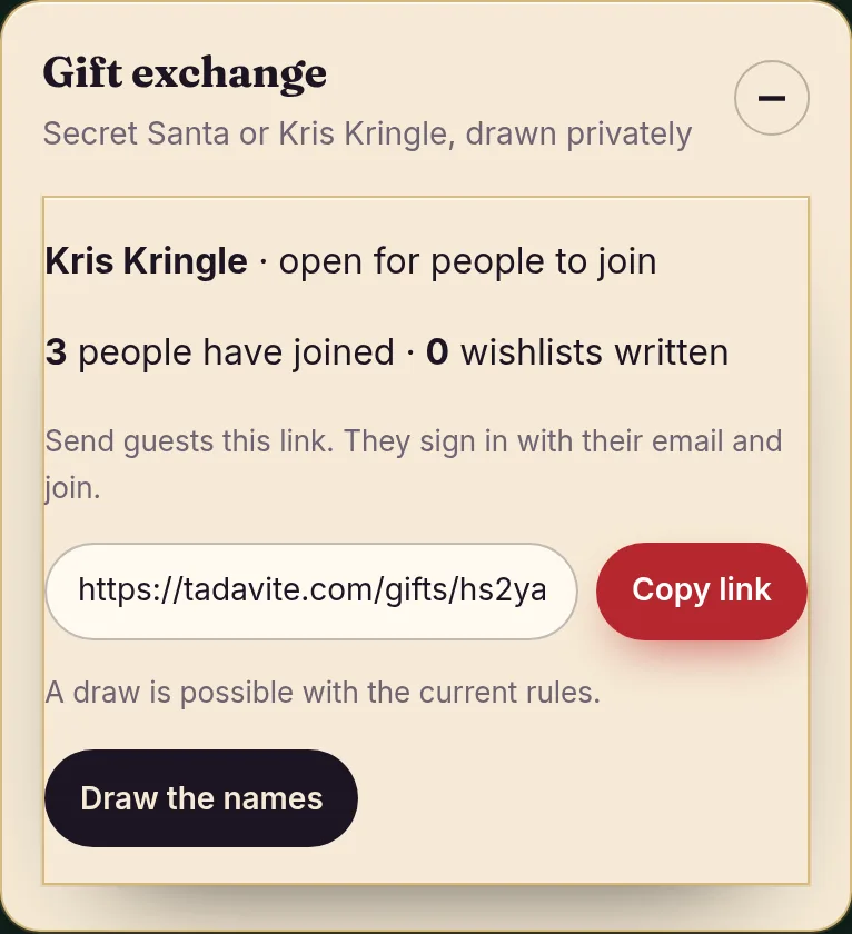 Gift exchange on the host page
