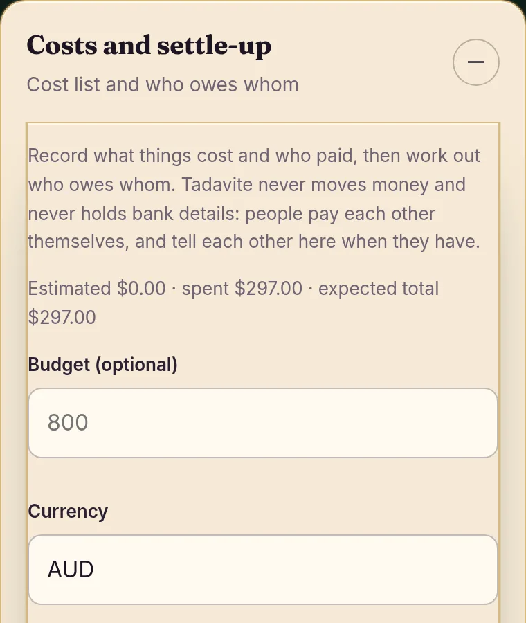 Costs & settle-up on the host page