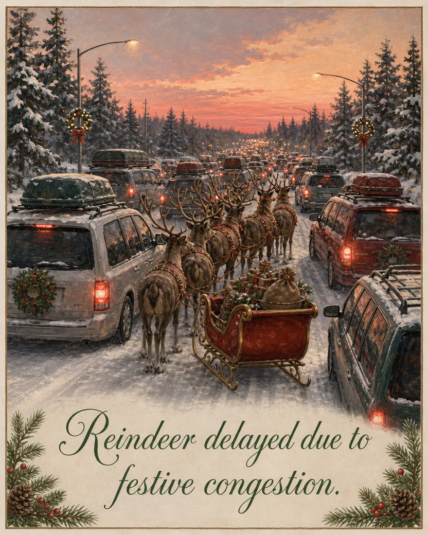 The Airport Reindeer, Christmas card front