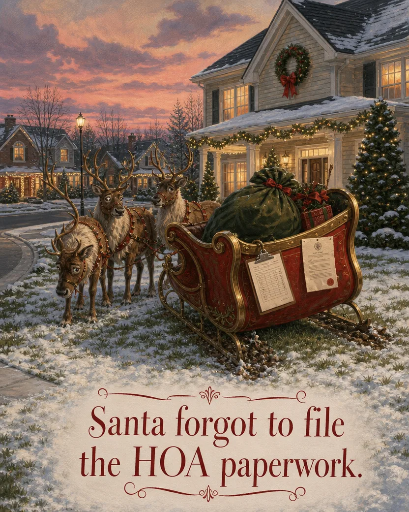 The HOA Sleigh Ban, Christmas card front