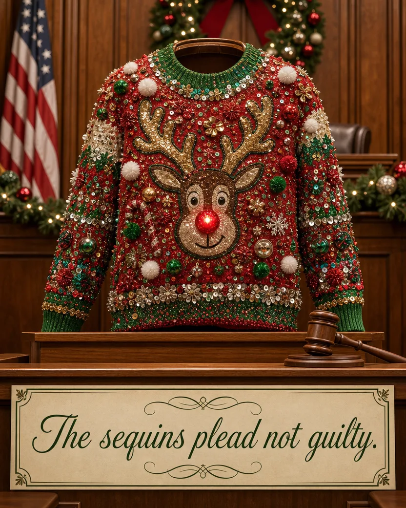 The Ugly Sweater Hearing, Christmas card front