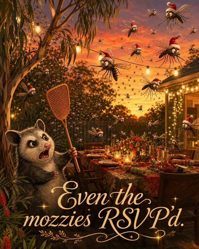 The Christmas Mozzies, Christmas card front