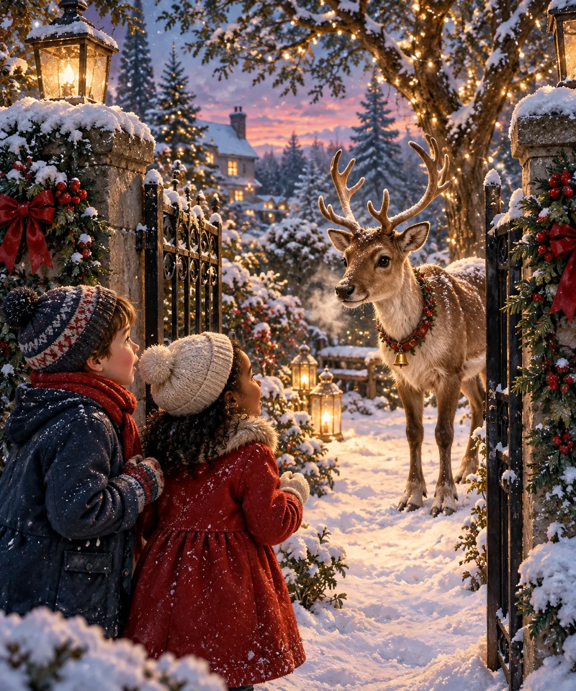 Reindeer in the Garden, Christmas card front