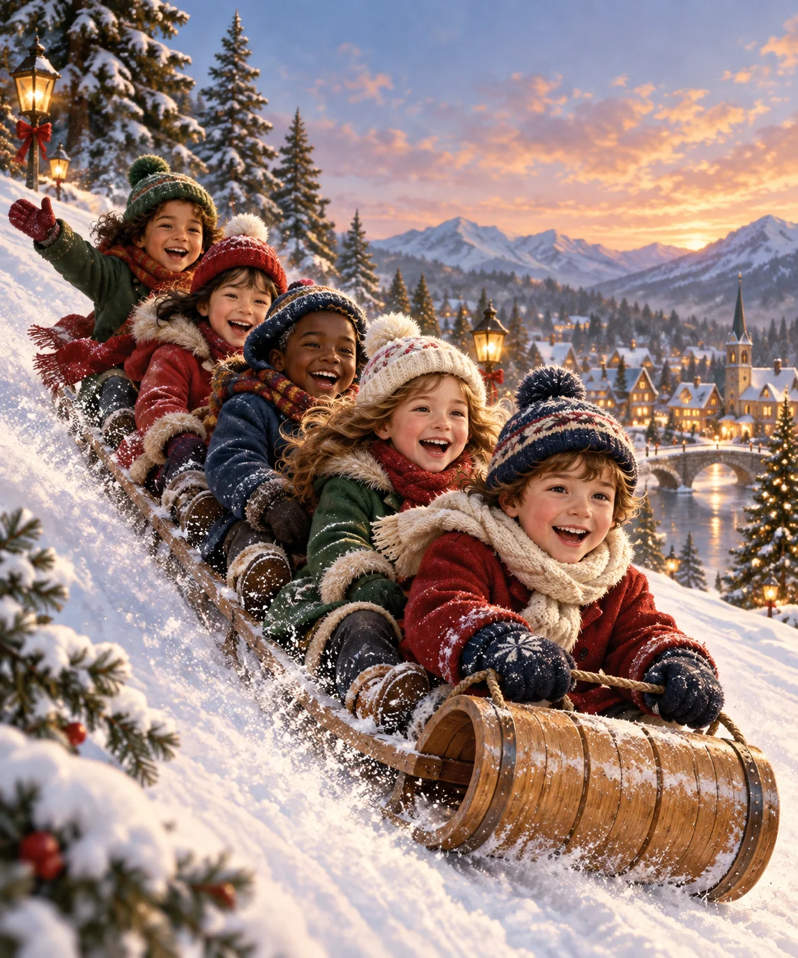 Sledding Together, Christmas card front