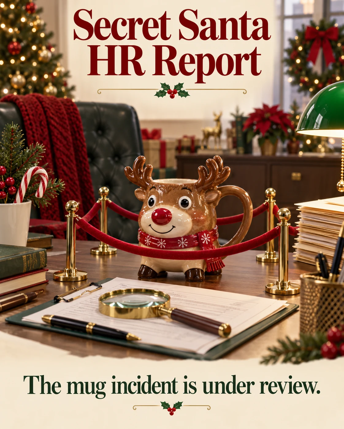Secret Santa HR Report, Christmas card front