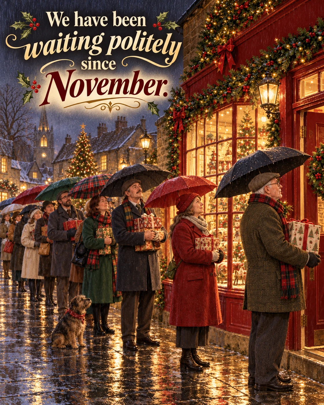 The Christmas Queue, Christmas card front