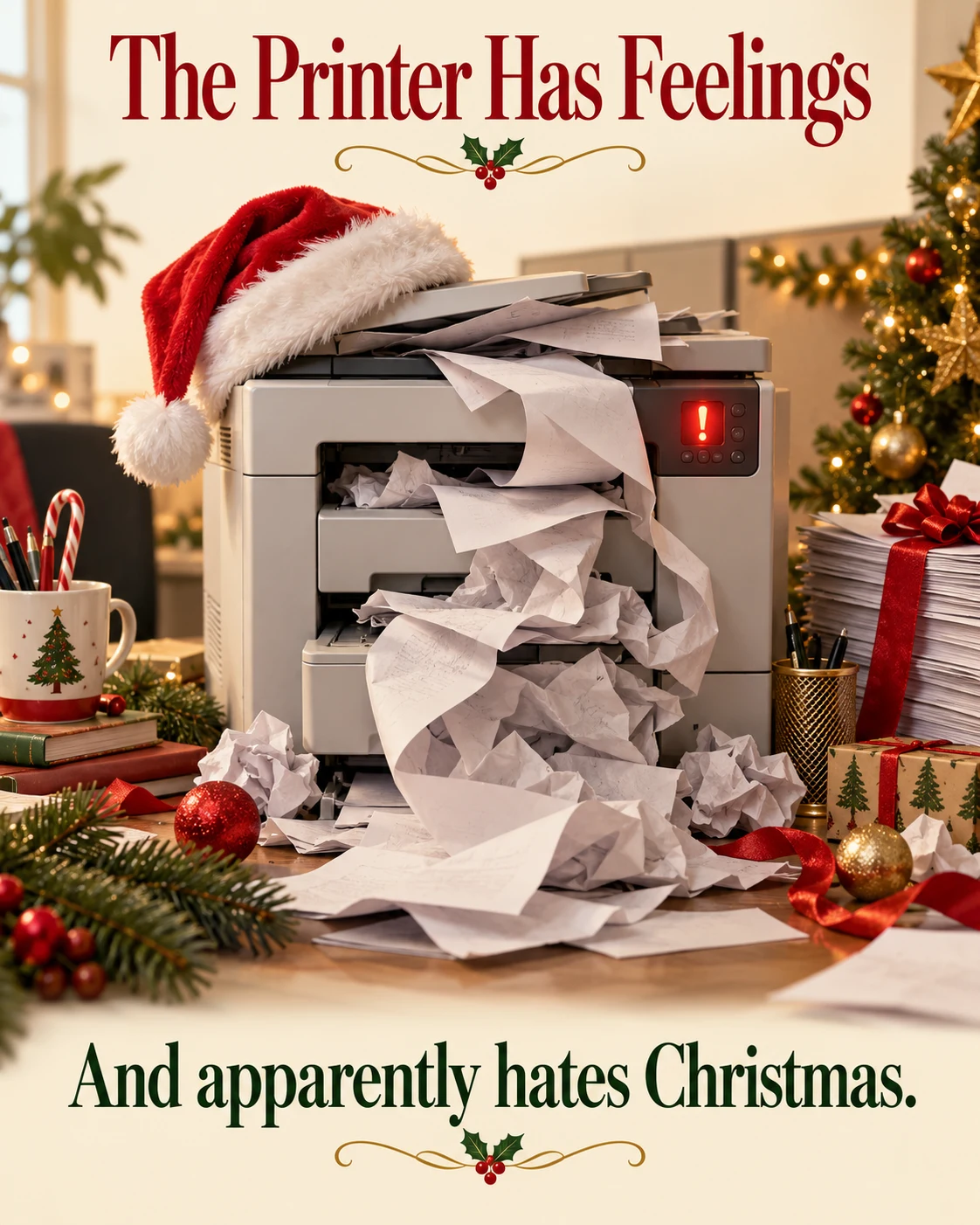 The Printer Has Feelings, Christmas card front