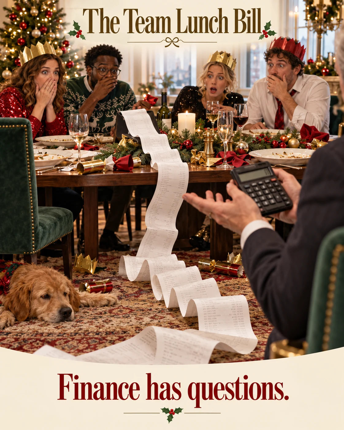 The Team Lunch Bill, Christmas card front