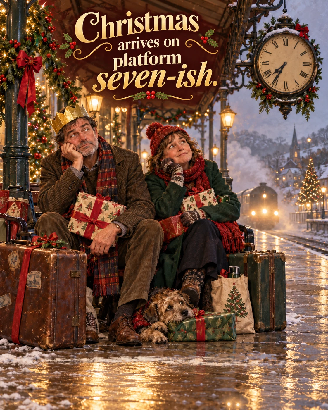 The Train Is Delayed, Christmas card front