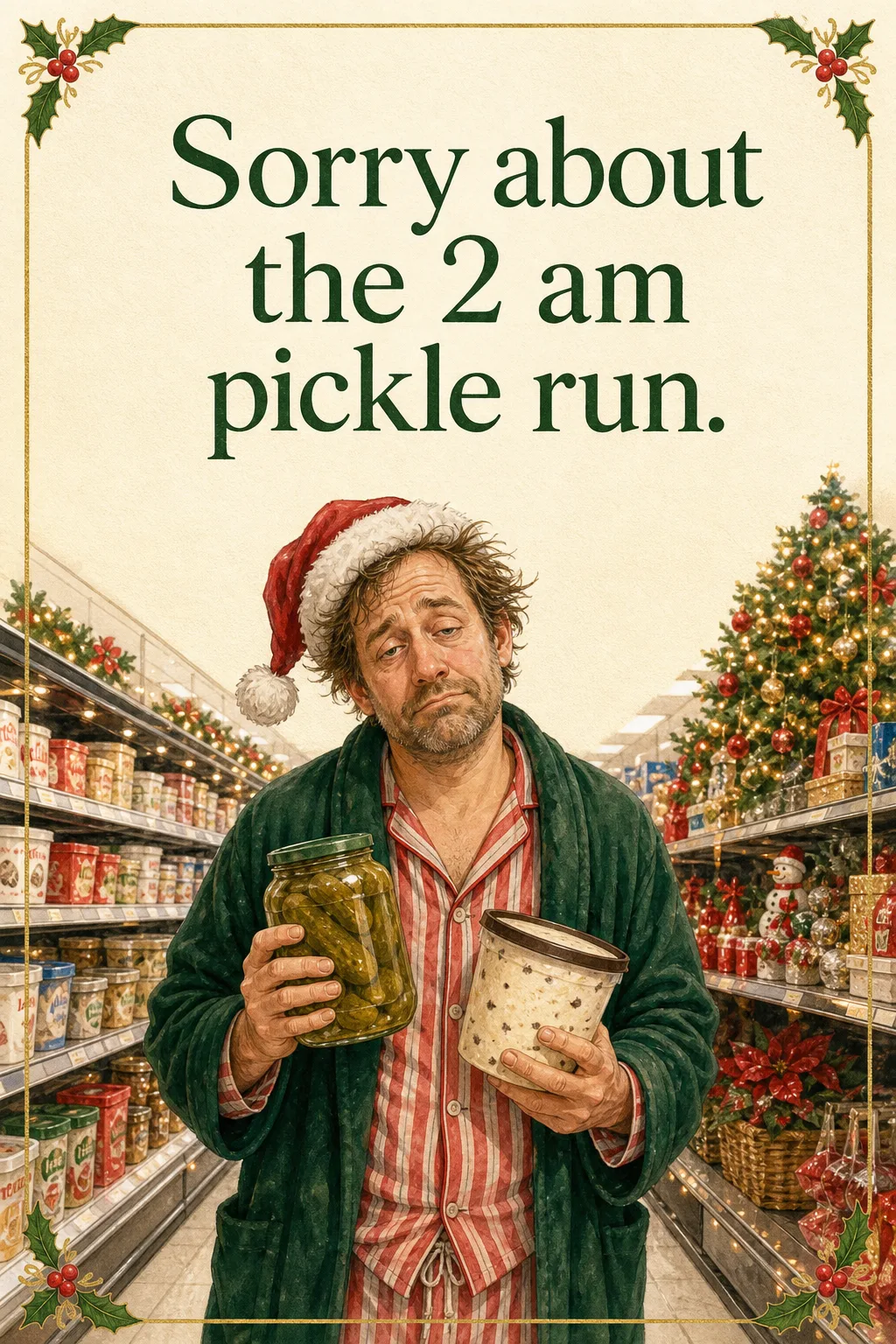 Sorry About the Pickle Run, Christmas card front
