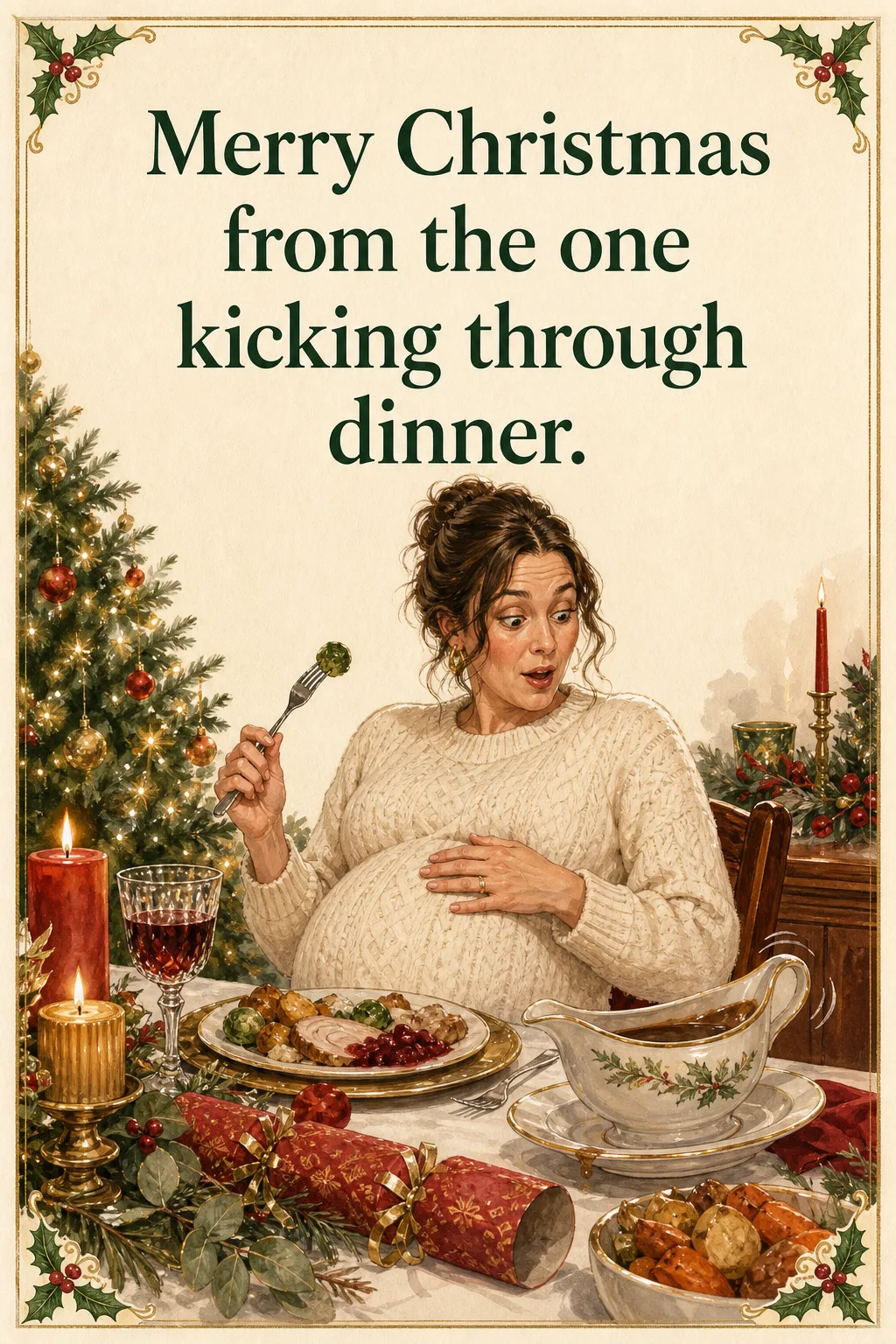 The Kicking Is Festive, Christmas card front