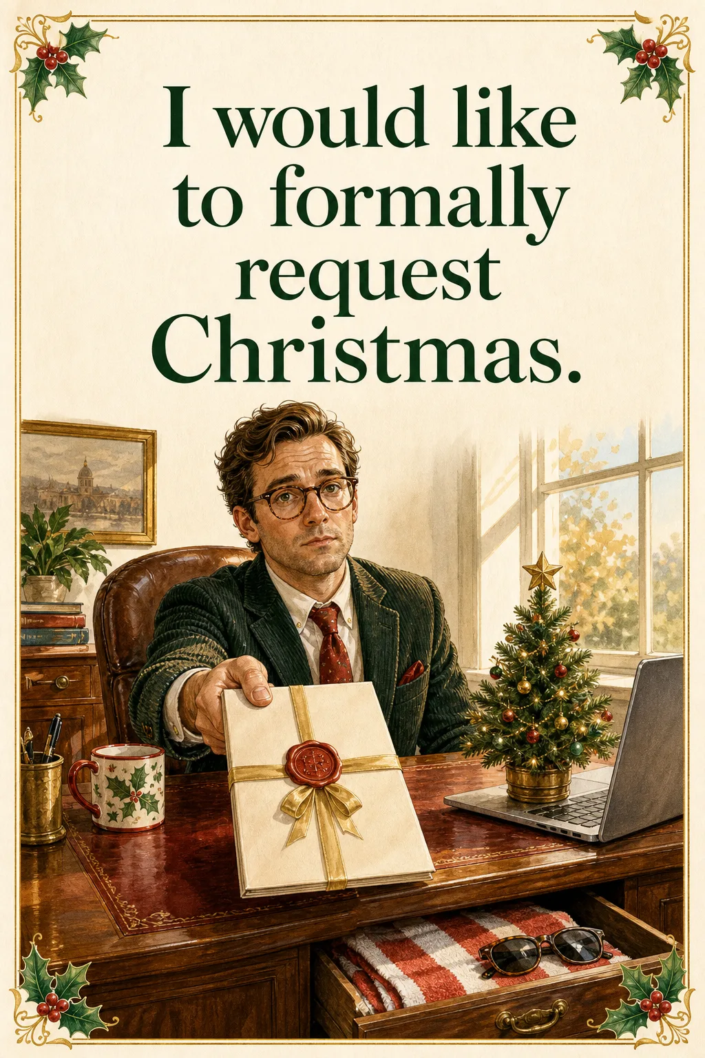 Formally Requesting Christmas, Christmas card front