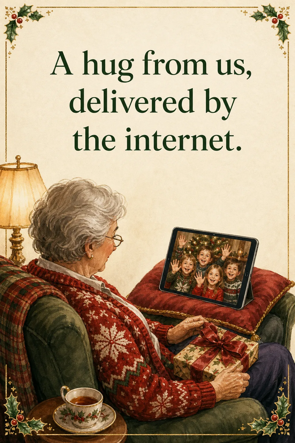 A Hug by Internet, Christmas card front