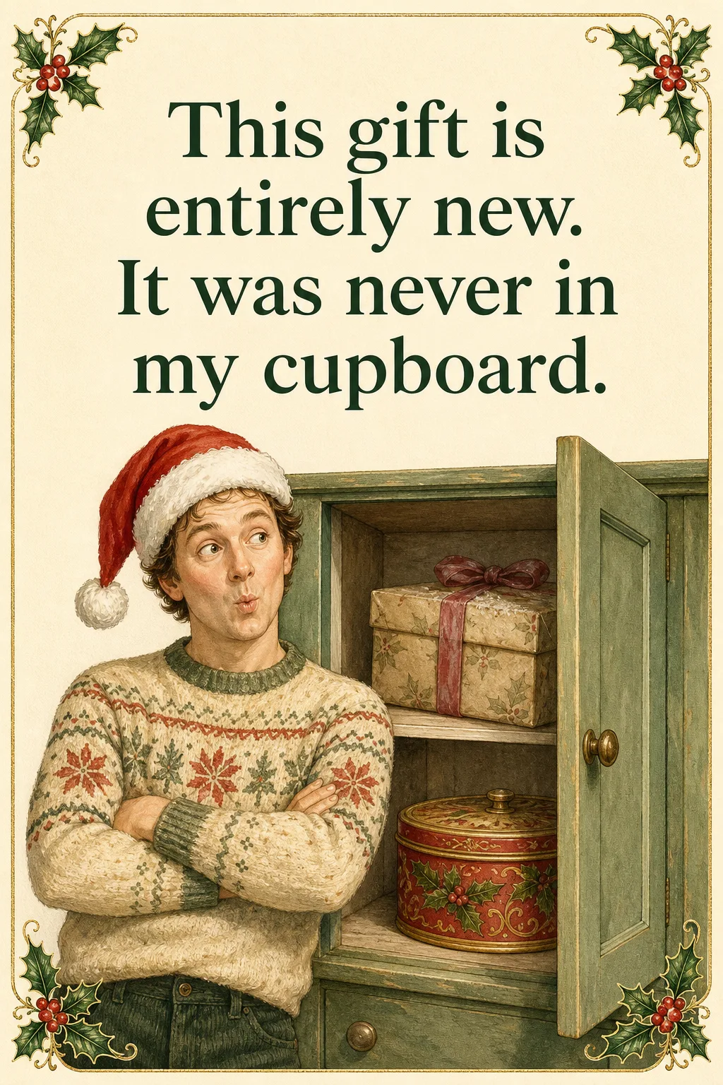 Never in My Cupboard, Christmas card front