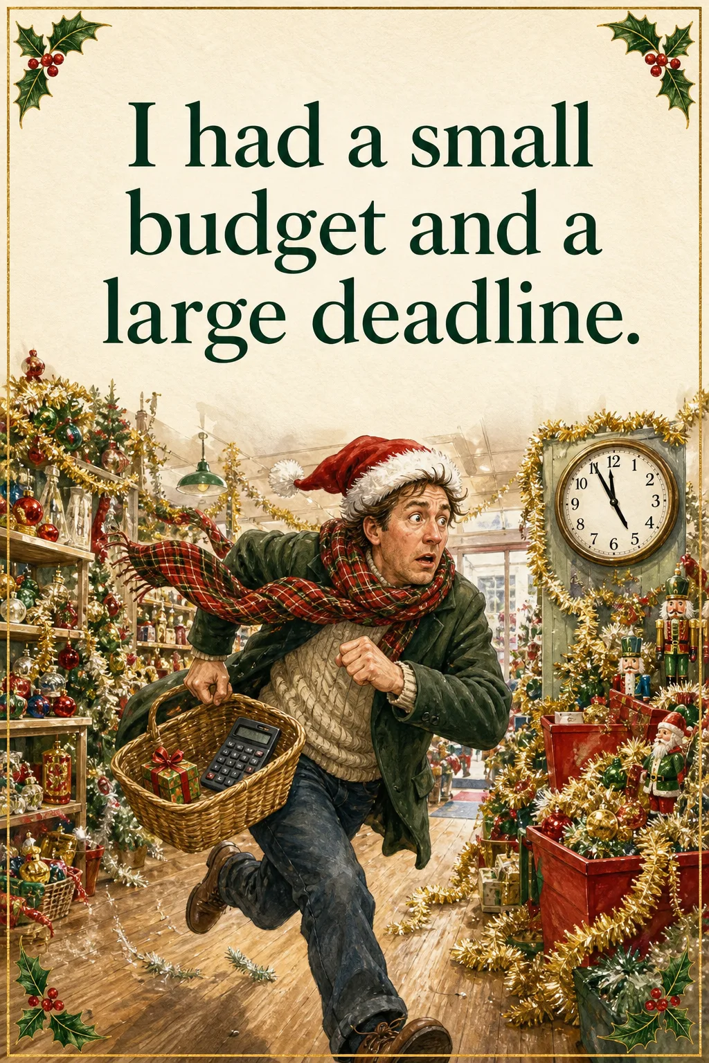 Small Budget, Large Deadline, Christmas card front