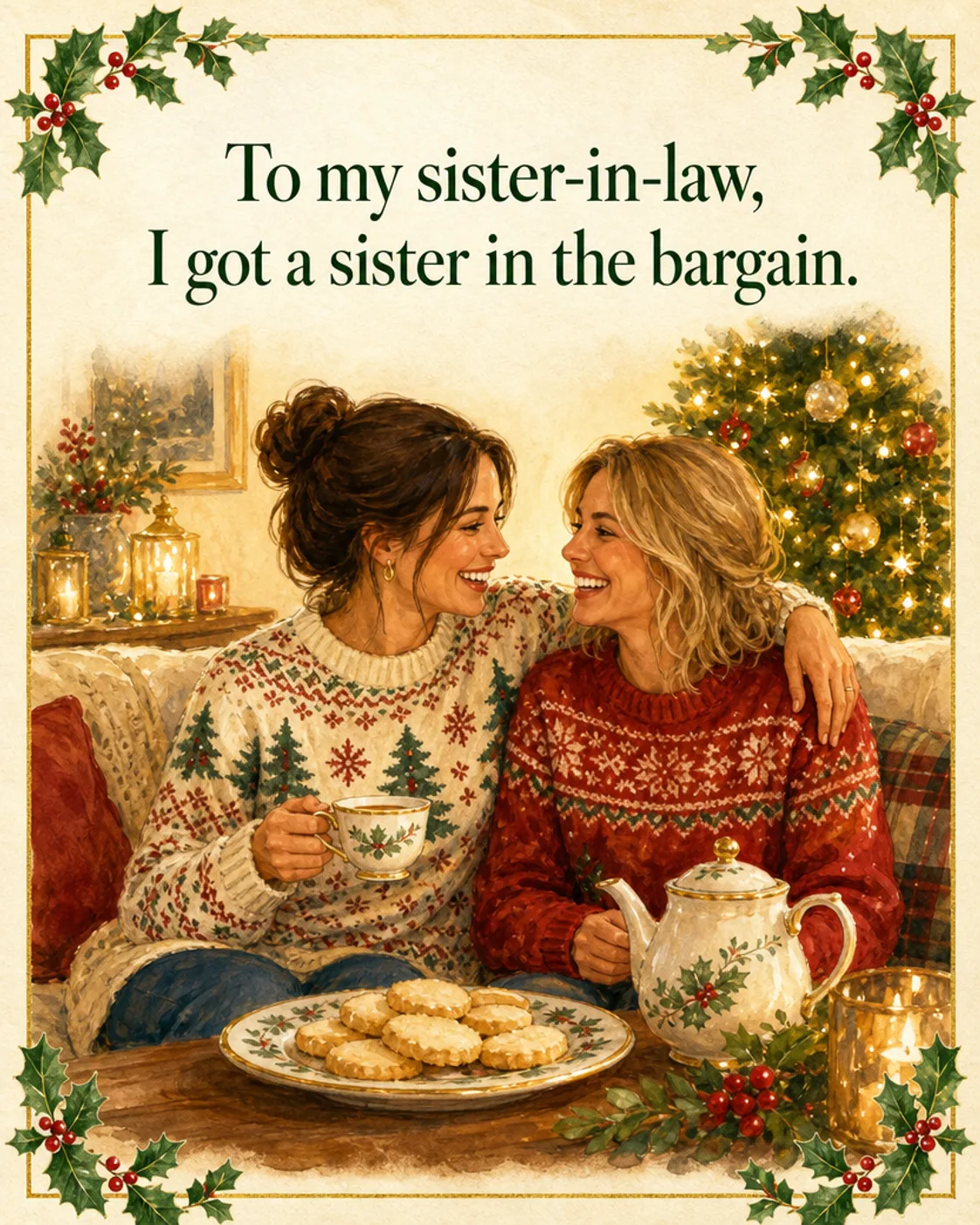 A Sister in the Bargain, Christmas card front