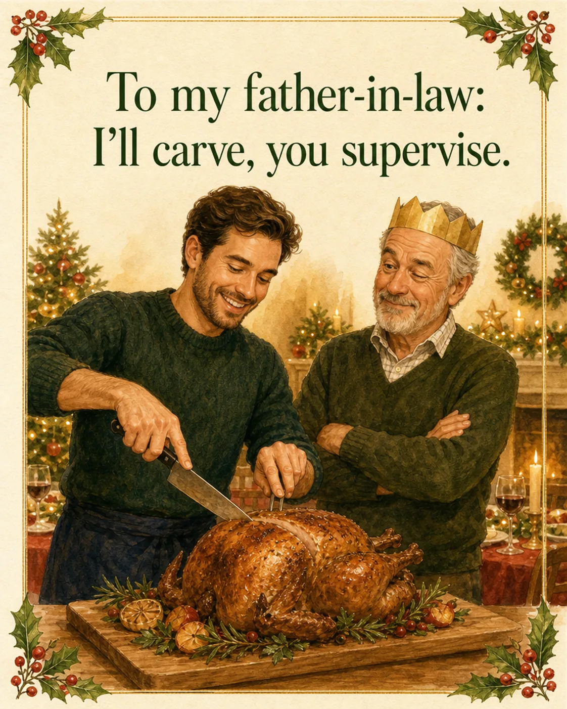 I'll Carve, You Supervise, Christmas card front