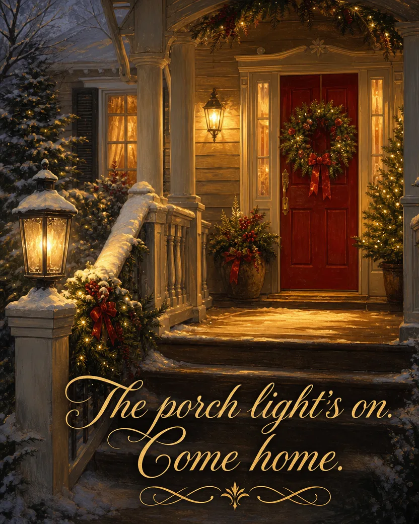 The Porch Is Lit, Christmas card front