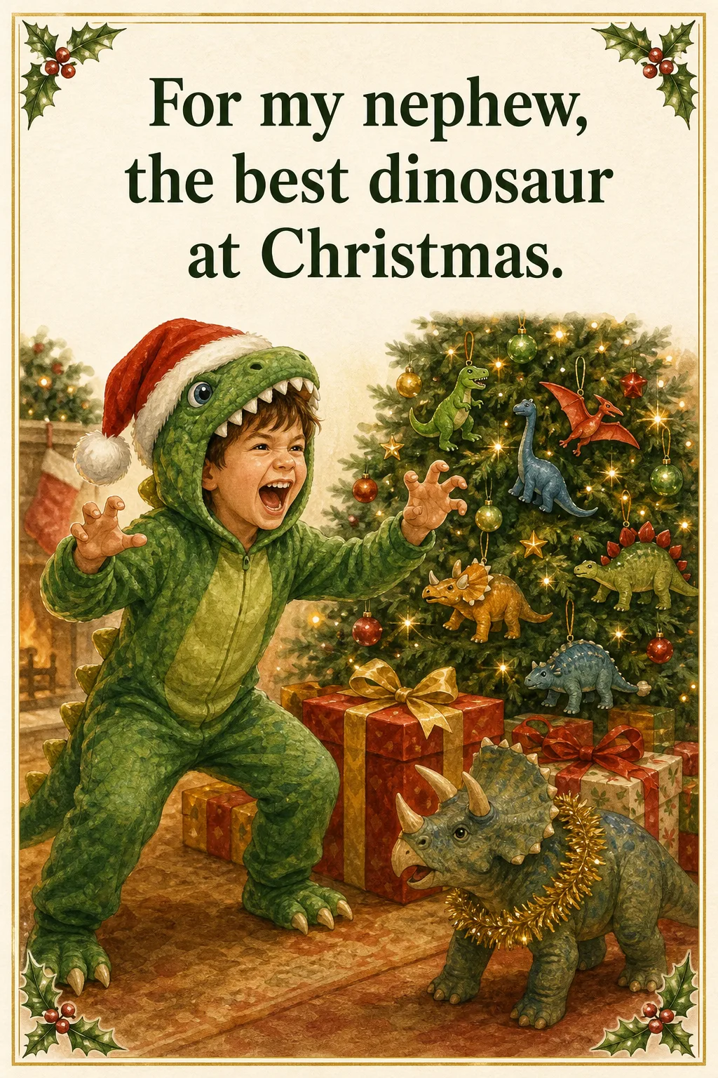 Dino Christmas, Christmas card front
