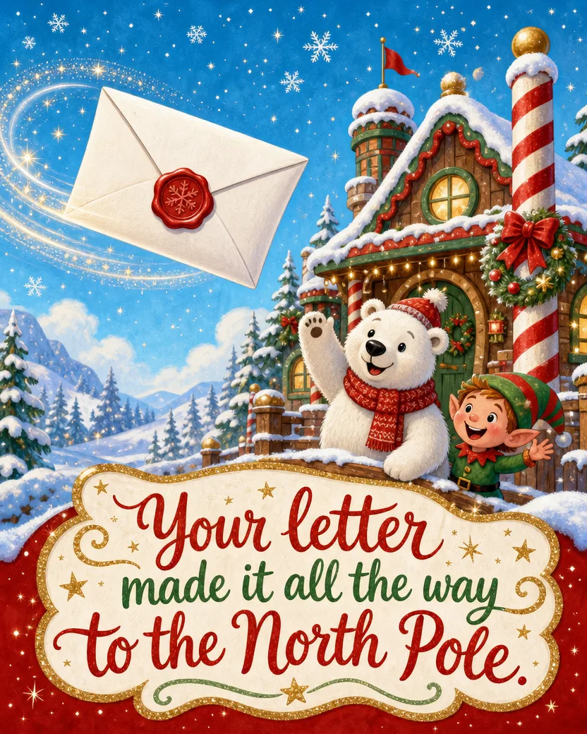 North Pole Post, Christmas card front