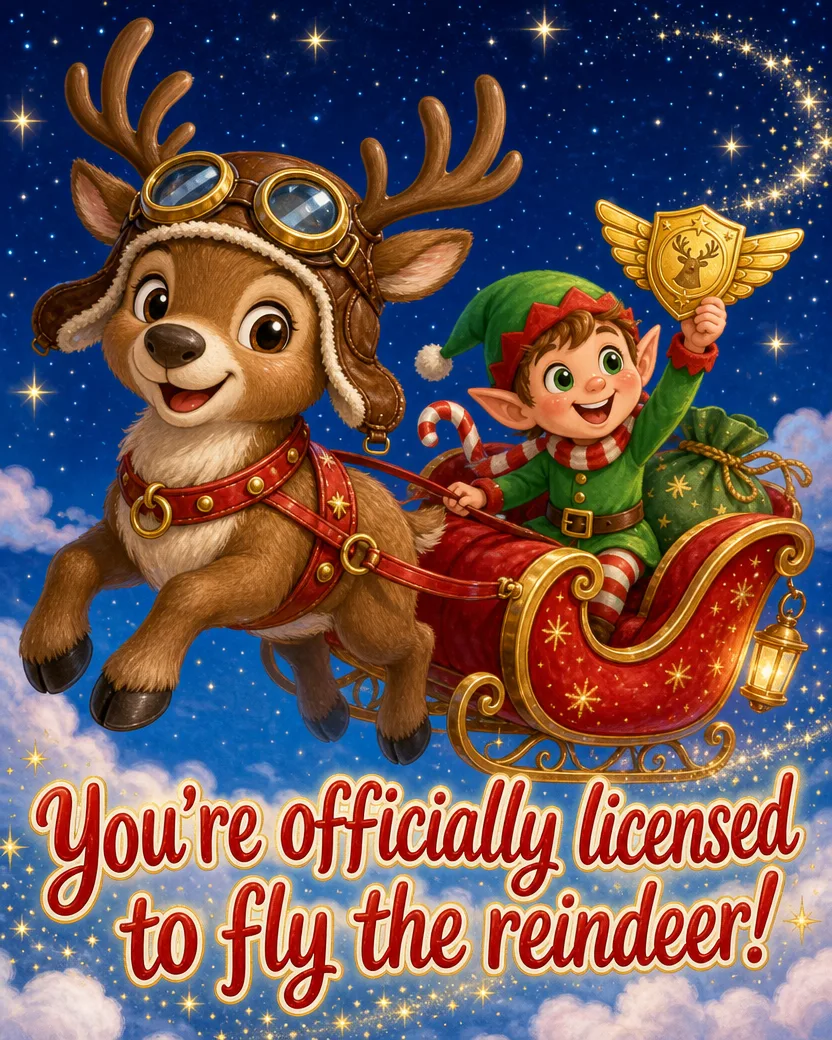 Reindeer Licence, Christmas card front