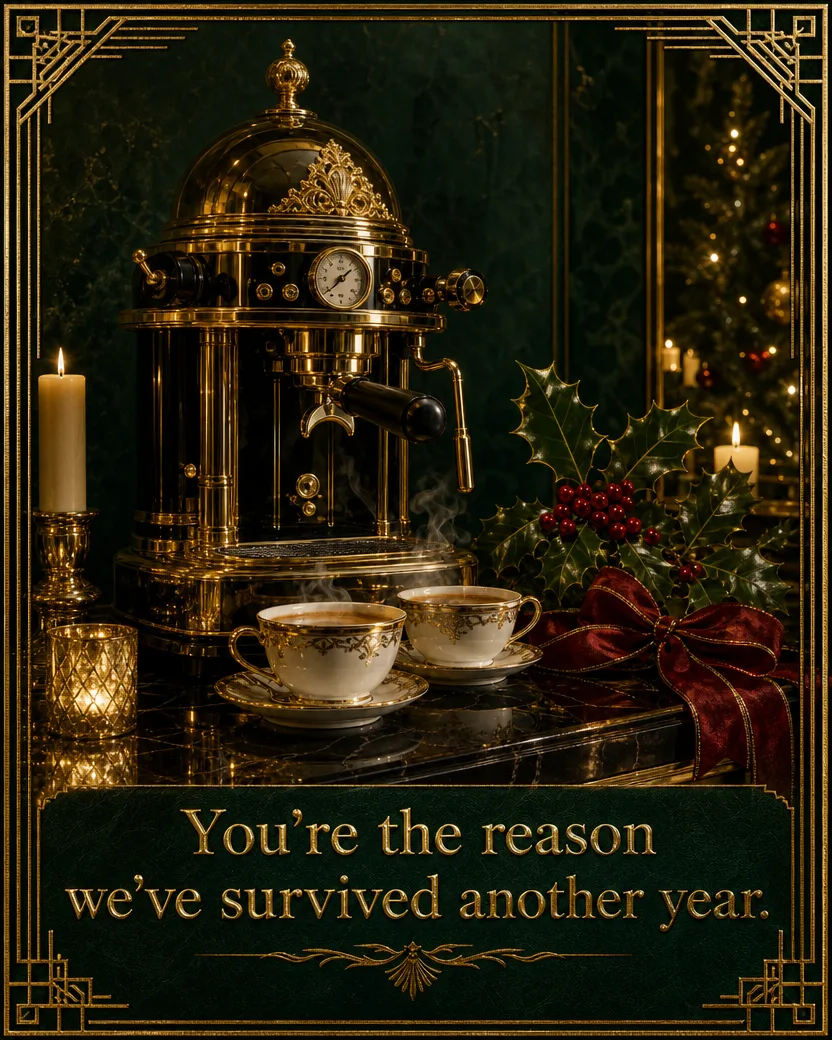 Barista Luxe 1, Christmas card front