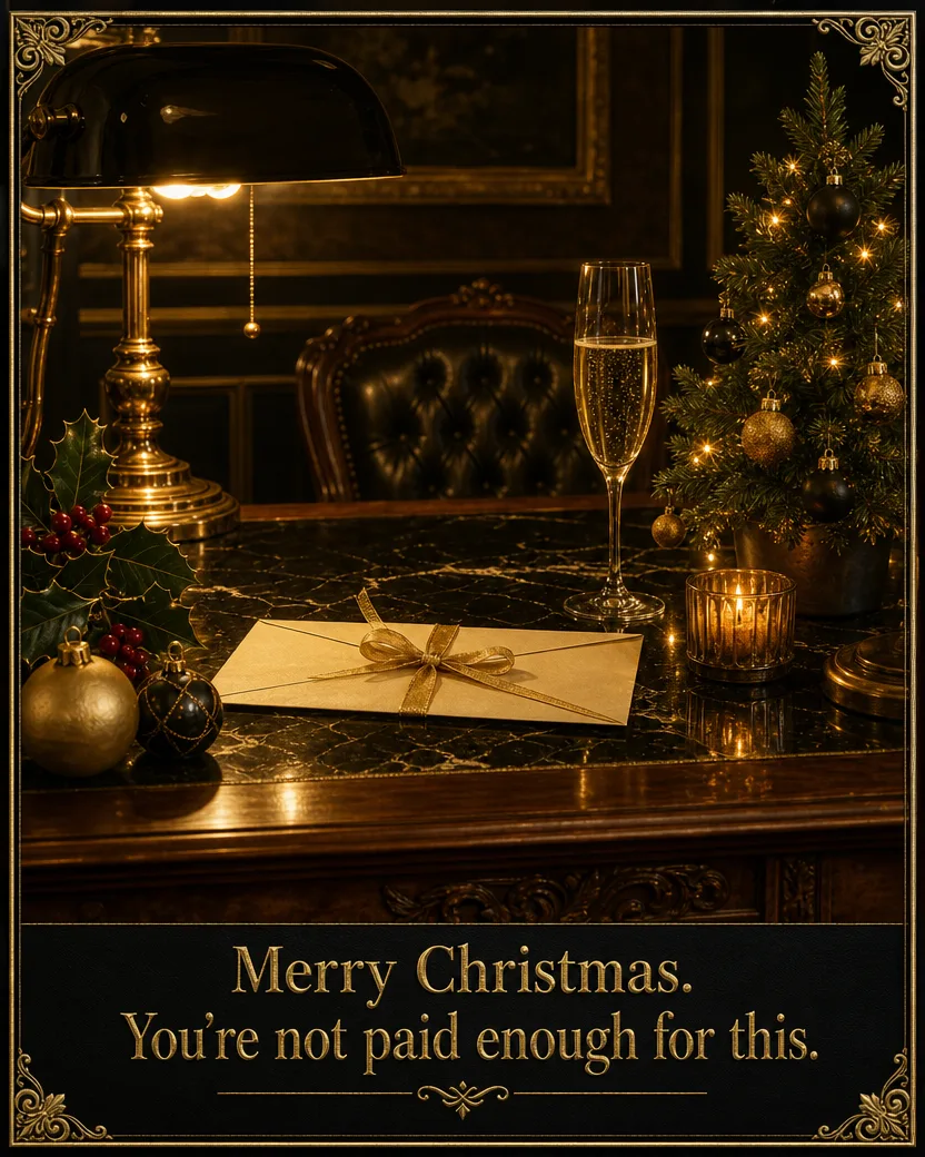 Boss Luxe 1, Christmas card front