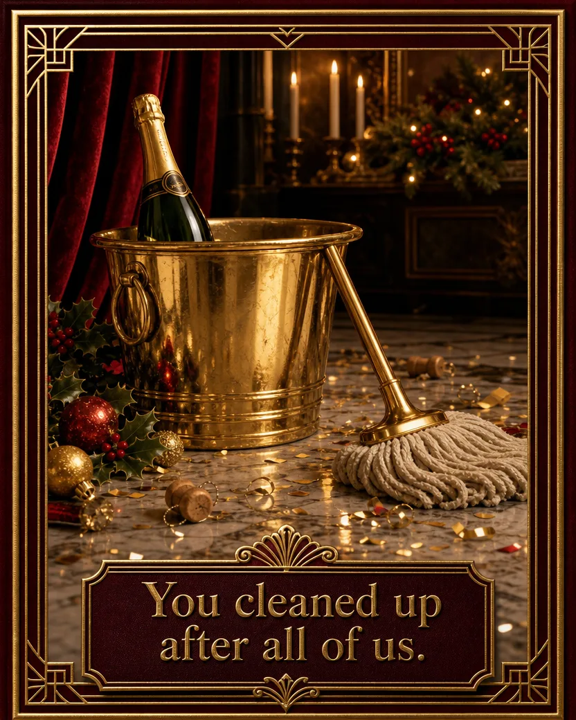 Cleaner Luxe 1, Christmas card front