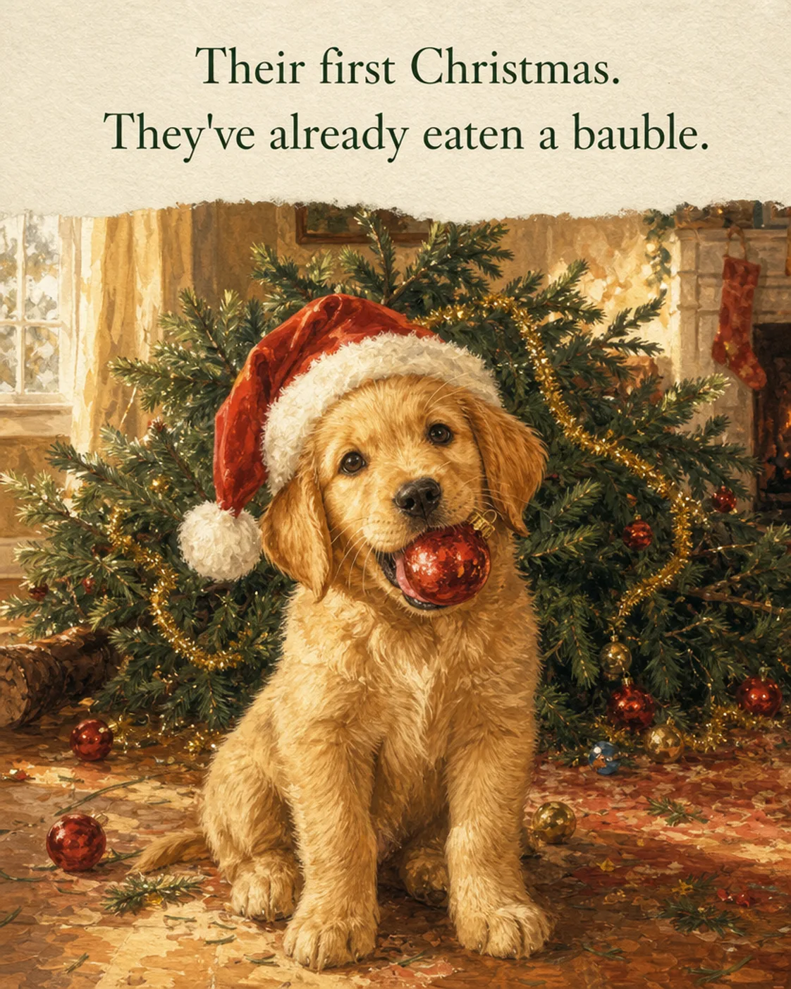 First Christmas With a Puppy, Christmas card front