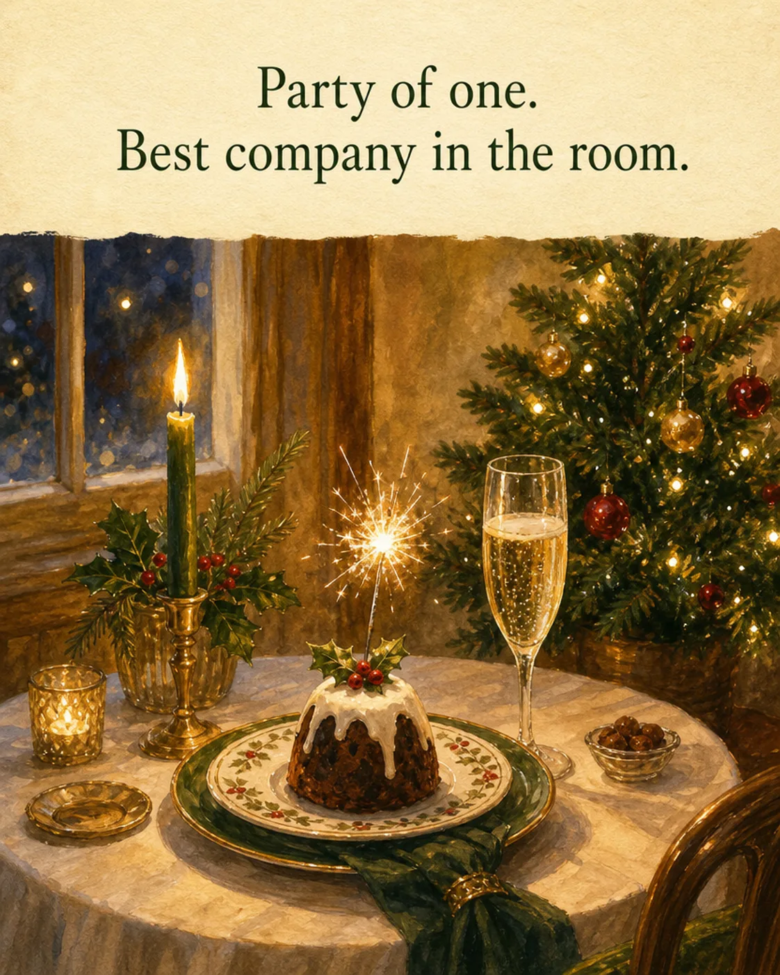 Party of One, Christmas card front