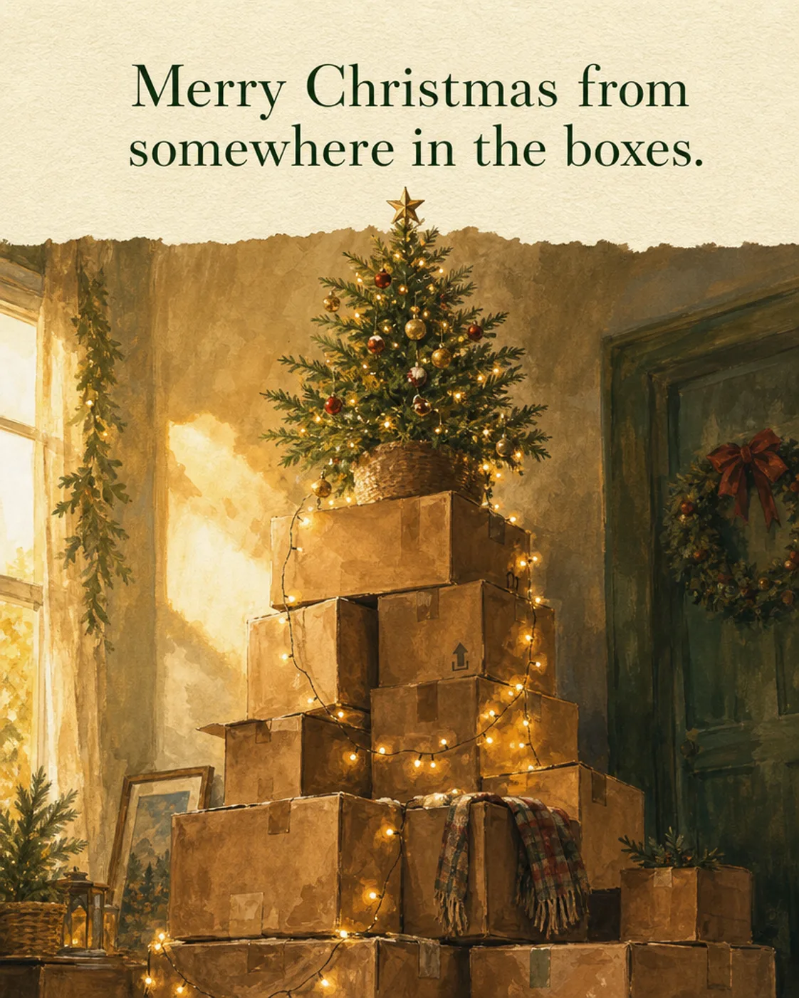 Somewhere in the Boxes, Christmas card front