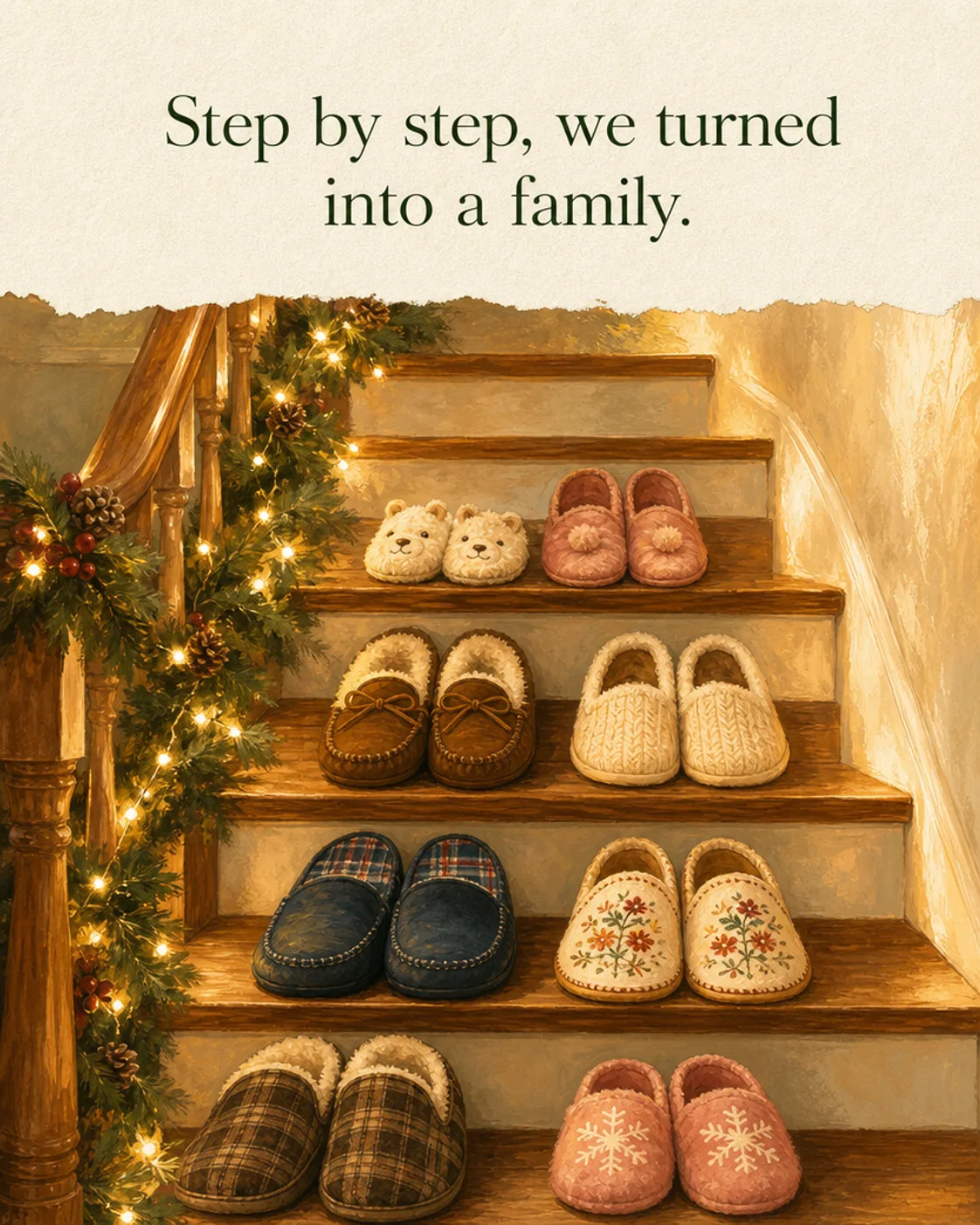Step by Step, a Family, Christmas card front