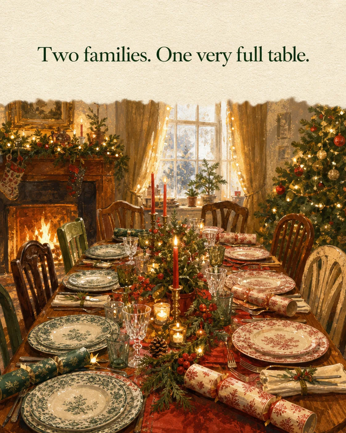 Two Families, One Very Full Table, Christmas card front