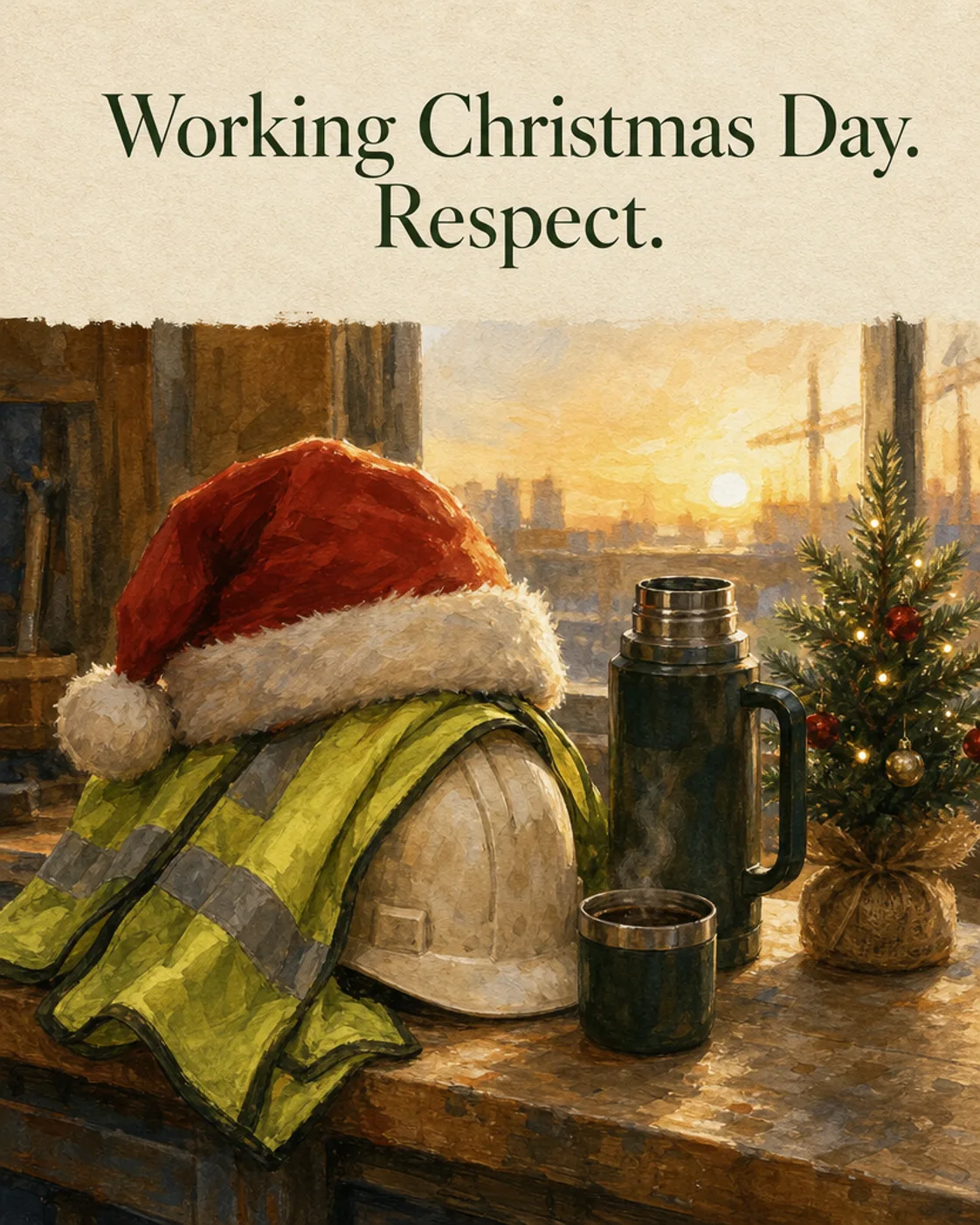 Working Christmas Day, Christmas card front