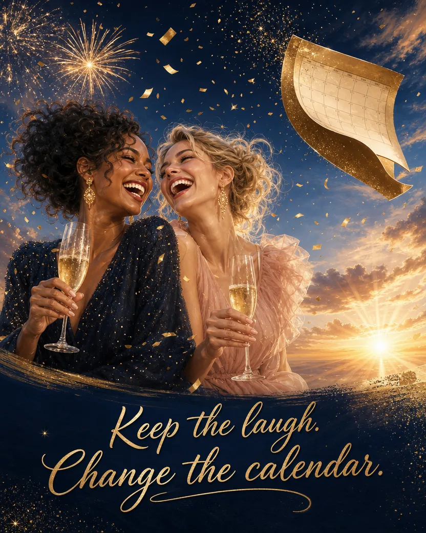 Same Laugh, New Calendar, Christmas card front