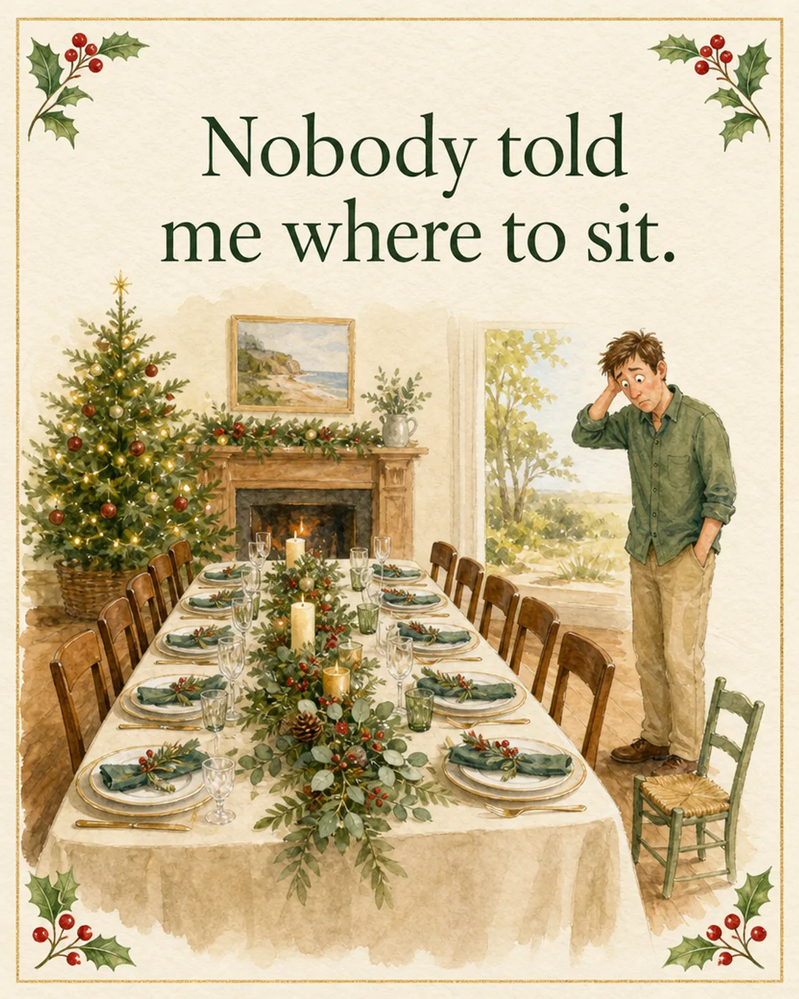 Assigned Seating, Christmas card front