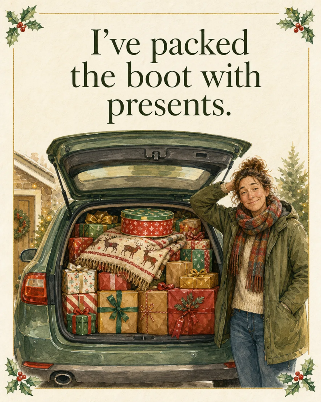 Boot Full of Presents, Christmas card front