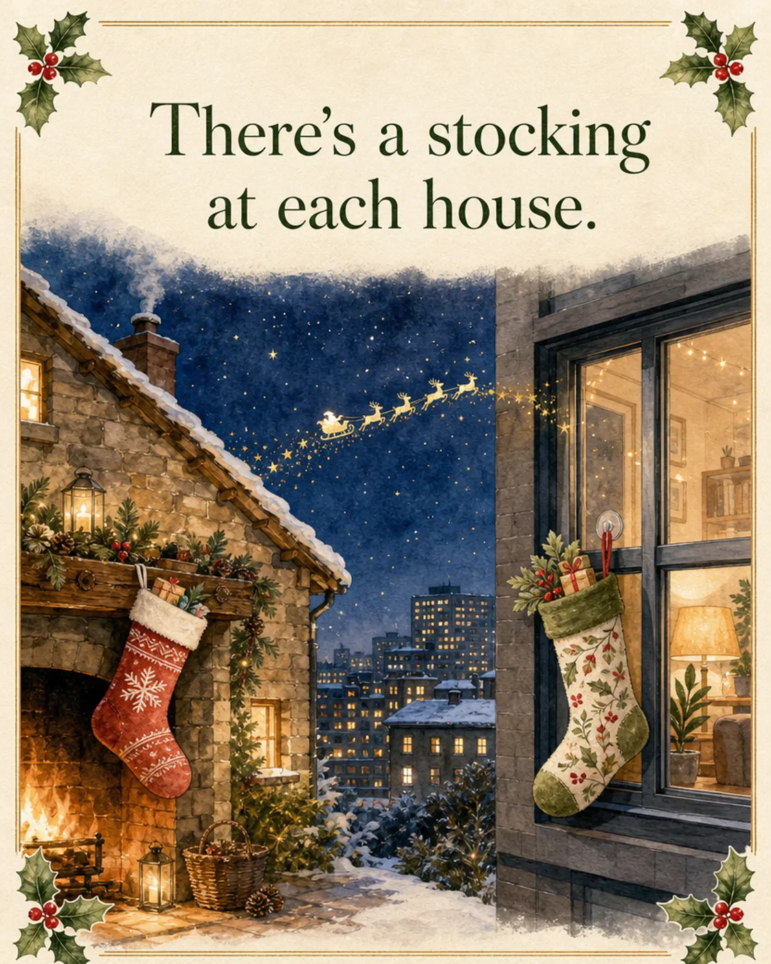 Both Stockings, Christmas card front