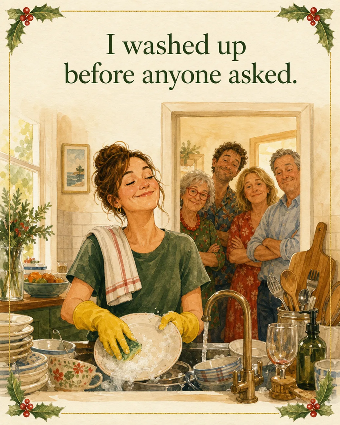 Dishwashing Diplomat, Christmas card front