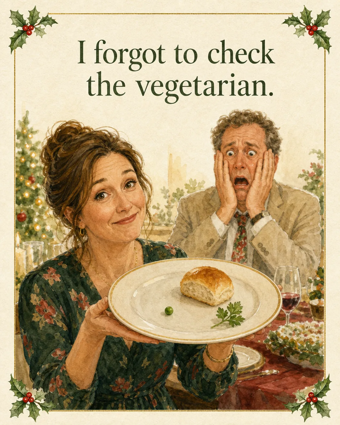 Late Vegetarian, Christmas card front