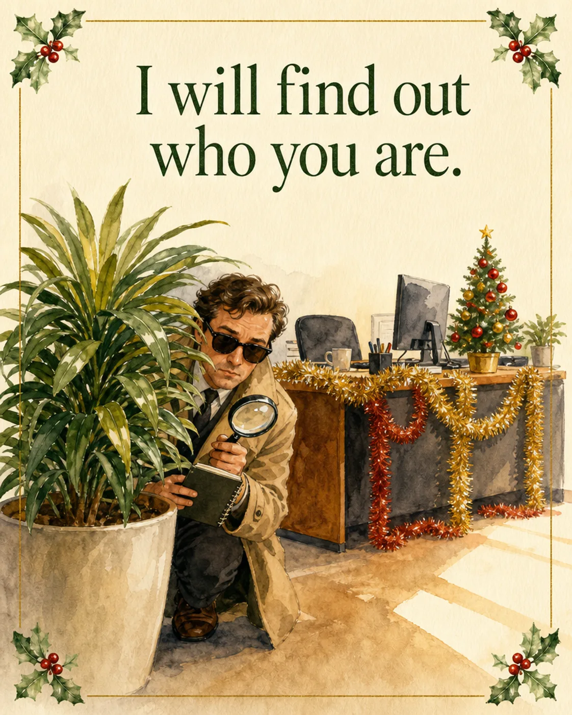 Mystery Giver, Christmas card front