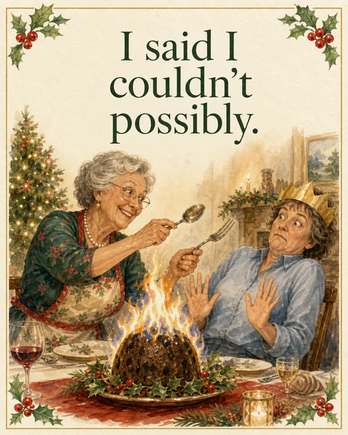 Pudding Pressure, Christmas card front