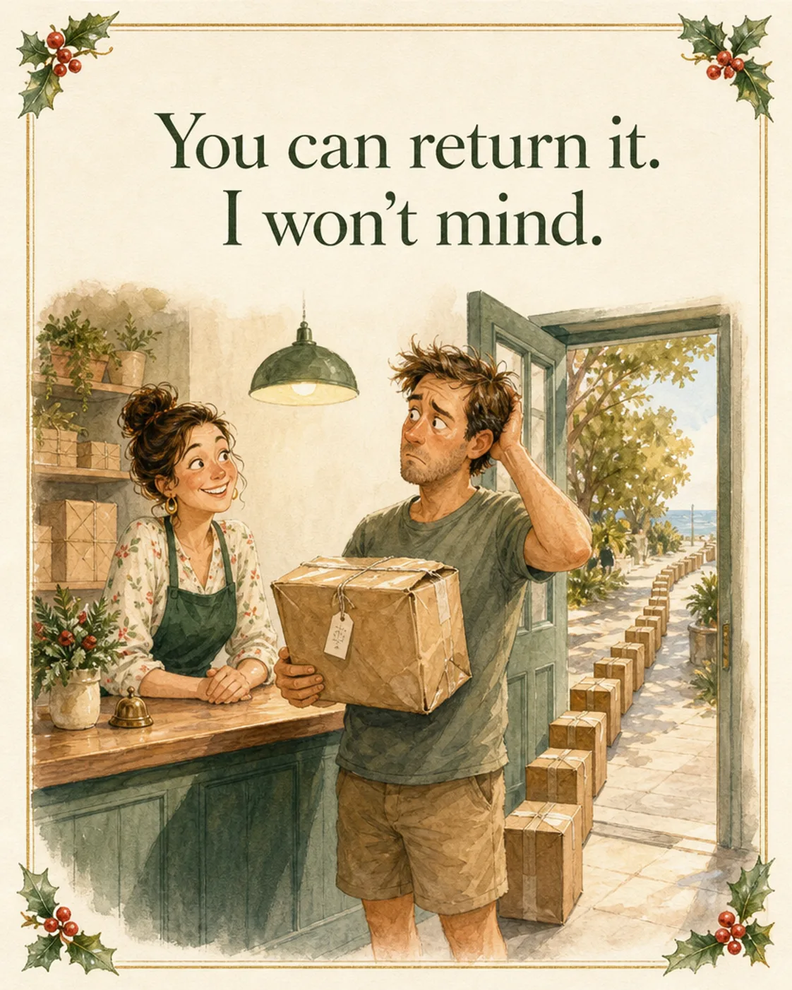Returns Desk, Christmas card front