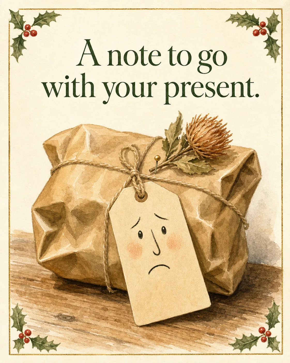Sorry, In Advance, Christmas card front