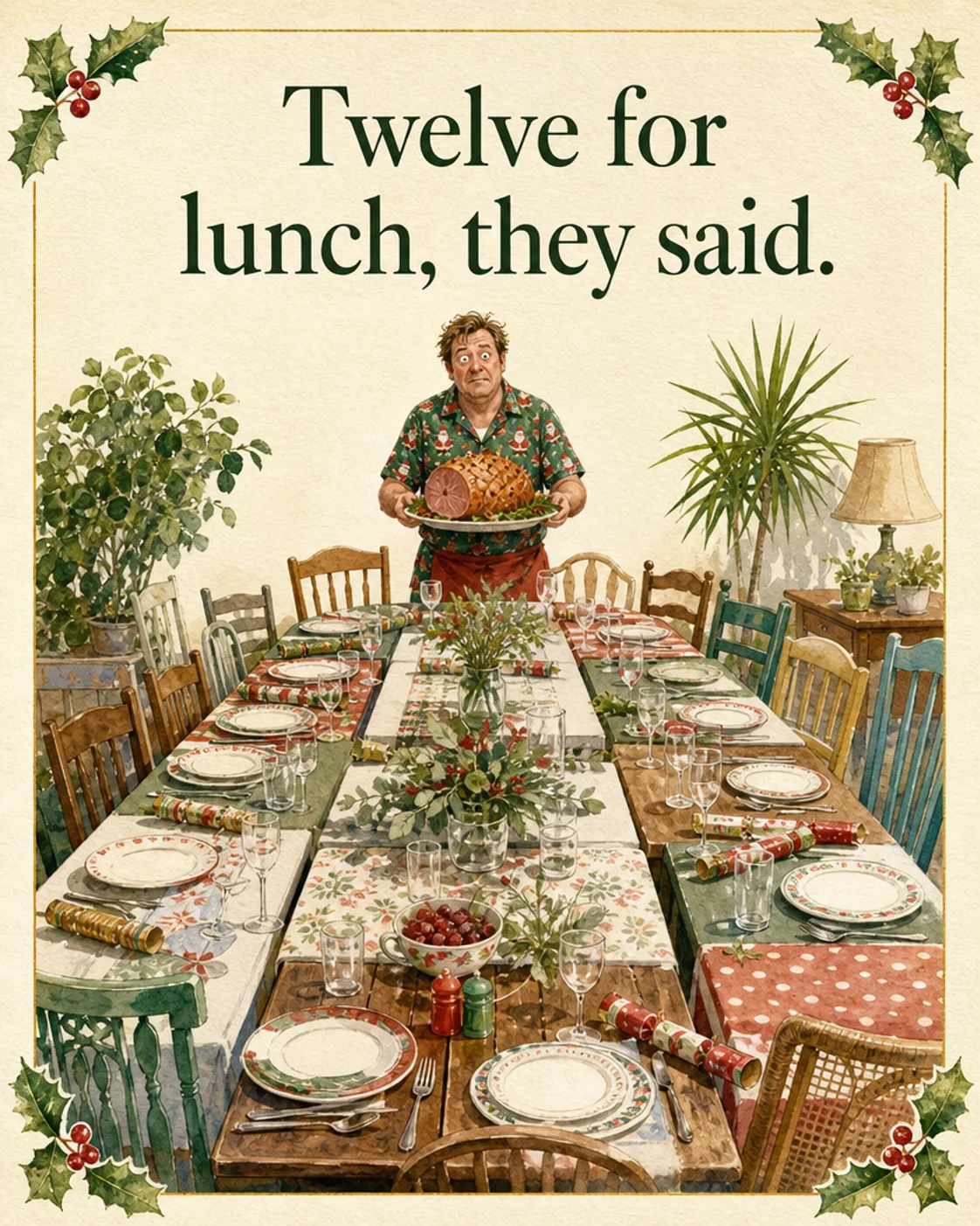 Twelve for Lunch, Christmas card front