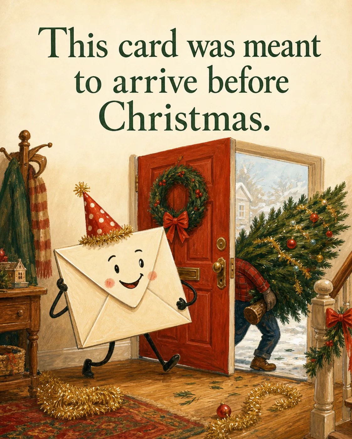 Fashionably Late, Christmas card front