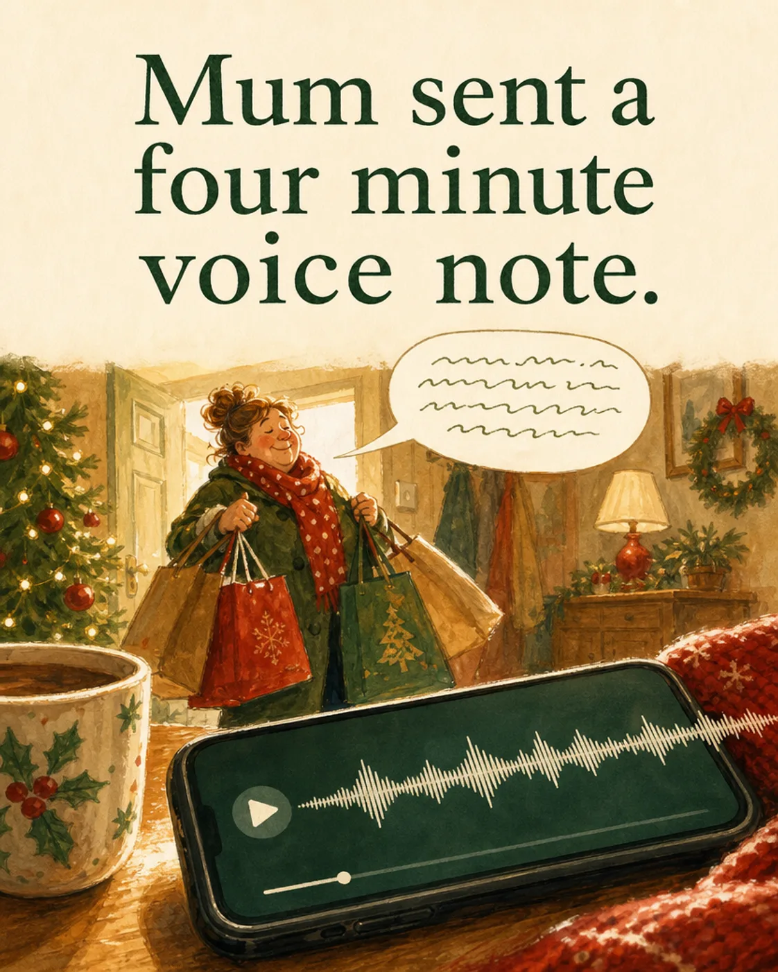 Four Minute Voice Note, Christmas card front