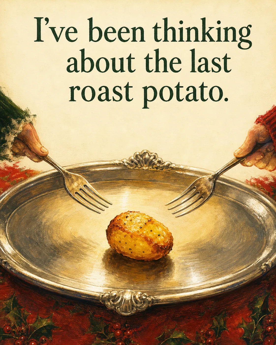 Last Roast Potato, Christmas card front
